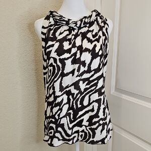 New Directions Faux Silk Brown, White Zebra Print Sleeveless Top Petite Medium